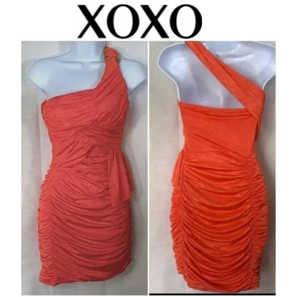 XOXO One shoulder Orange Body Con dress Sz Small